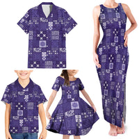 Vintage Hawaiian Quilting Patterns Family Matching Tank Maxi Dress and Hawaiian Shirt Purple Style Tribal Fabric Patchwork - Polynesian Pride
