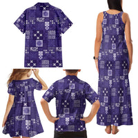 Vintage Hawaiian Quilting Patterns Family Matching Tank Maxi Dress and Hawaiian Shirt Purple Style Tribal Fabric Patchwork - Polynesian Pride