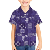 Vintage Hawaiian Quilting Patterns Kid Hawaiian Shirt Purple Style Tribal Fabric Patchwork LT9 Kid Purple - Polynesian Pride