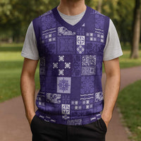 Vintage Hawaiian Quilting Patterns Christmas Knitted V-Neck Vest Purple Style Tribal Fabric Patchwork - Polynesian Pride