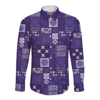Vintage Hawaiian Quilting Patterns Long Sleeve Button Shirt Purple Style Tribal Fabric Patchwork - Polynesian Pride
