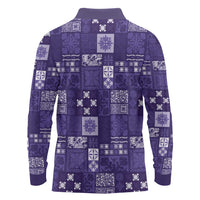 Vintage Hawaiian Quilting Patterns Long Sleeve Polo Shirt Purple Style Tribal Fabric Patchwork - Polynesian Pride