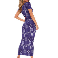 Vintage Hawaiian Quilting Patterns Short Sleeve Bodycon Dress Purple Style Tribal Fabric Patchwork - Polynesian Pride