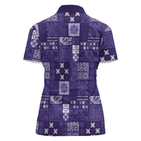 Vintage Hawaiian Quilting Patterns Women Polo Shirt Purple Style Tribal Fabric Patchwork - Polynesian Pride