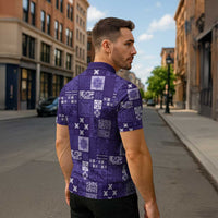 Vintage Hawaiian Quilting Patterns Zipper Polo Shirt Purple Style Tribal Fabric Patchwork - Polynesian Pride