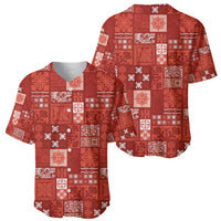 Vintage Hawaiian Quilting Patterns Baseball Jersey Red Style Tribal Fabric Patchwork - Polynesian Pride