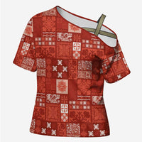 Vintage Hawaiian Quilting Patterns Cross Shoulder Shirt Red Style Tribal Fabric Patchwork - Polynesian Pride