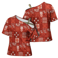 Vintage Hawaiian Quilting Patterns Cross Shoulder Shirt Red Style Tribal Fabric Patchwork - Polynesian Pride
