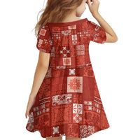 Vintage Hawaiian Quilting Patterns Family Matching Long Sleeve Bodycon Dress and Hawaiian Shirt Red Style Tribal Fabric Patchwork - Polynesian Pride