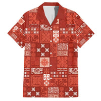 Vintage Hawaiian Quilting Patterns Family Matching Long Sleeve Bodycon Dress and Hawaiian Shirt Red Style Tribal Fabric Patchwork - Polynesian Pride