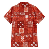 Vintage Hawaiian Quilting Patterns Family Matching Long Sleeve Bodycon Dress and Hawaiian Shirt Red Style Tribal Fabric Patchwork - Polynesian Pride