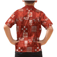Vintage Hawaiian Quilting Patterns Family Matching Mermaid Dress and Hawaiian Shirt Red Style Tribal Fabric Patchwork - Polynesian Pride