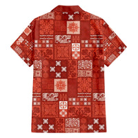 Vintage Hawaiian Quilting Patterns Family Matching Off The Shoulder Long Sleeve Dress and Hawaiian Shirt Red Style Tribal Fabric Patchwork - Polynesian Pride