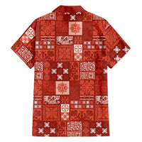 Vintage Hawaiian Quilting Patterns Family Matching Off Shoulder Maxi Dress and Hawaiian Shirt Red Style Tribal Fabric Patchwork - Polynesian Pride
