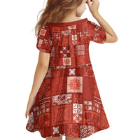 Vintage Hawaiian Quilting Patterns Family Matching Off Shoulder Short Dress and Hawaiian Shirt Red Style Tribal Fabric Patchwork - Polynesian Pride