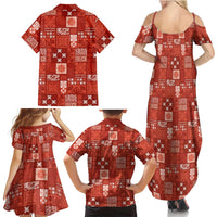 Vintage Hawaiian Quilting Patterns Family Matching Summer Maxi Dress and Hawaiian Shirt Red Style Tribal Fabric Patchwork - Polynesian Pride