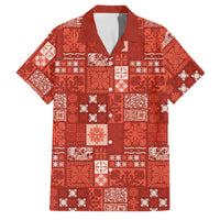 Vintage Hawaiian Quilting Patterns Family Matching Summer Maxi Dress and Hawaiian Shirt Red Style Tribal Fabric Patchwork - Polynesian Pride