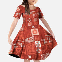 Vintage Hawaiian Quilting Patterns Family Matching Tank Maxi Dress and Hawaiian Shirt Red Style Tribal Fabric Patchwork - Polynesian Pride