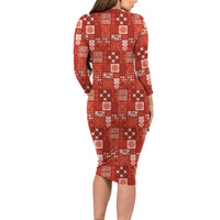 Vintage Hawaiian Quilting Patterns Long Sleeve Bodycon Dress Red Style Tribal Fabric Patchwork - Polynesian Pride