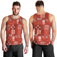 Vintage Hawaiian Quilting Patterns Men Tank Top Red Style Tribal Fabric Patchwork - Polynesian Pride