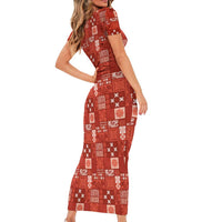 Vintage Hawaiian Quilting Patterns Short Sleeve Bodycon Dress Red Style Tribal Fabric Patchwork LT9 - Polynesian Pride