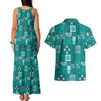 Vintage Hawaiian Quilting Patterns Couples Matching Tank Maxi Dress and Hawaiian Shirt Turquoise Style Tribal Fabric Patchwork LT9 - Polynesian Pride