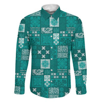 Vintage Hawaiian Quilting Patterns Family Matching Long Sleeve Bodycon Dress and Hawaiian Shirt Turquoise Style Tribal Fabric Patchwork - Polynesian Pride