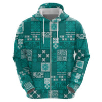 Vintage Hawaiian Quilting Patterns Hoodie Turquoise Style Tribal Fabric Patchwork - Polynesian Pride