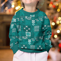 Vintage Hawaiian Quilting Patterns Kid Ugly Christmas Sweater Turquoise Style Tribal Fabric Patchwork - Polynesian Pride