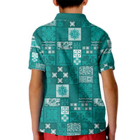 Vintage Hawaiian Quilting Patterns Kid Polo Shirt Turquoise Style Tribal Fabric Patchwork - Polynesian Pride