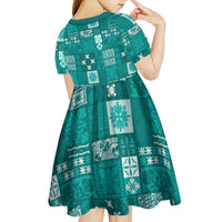 Vintage Hawaiian Quilting Patterns Kid Short Sleeve Dress Turquoise Style Tribal Fabric Patchwork LT9 - Polynesian Pride