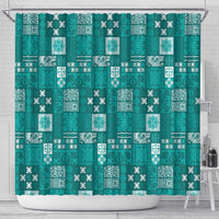Vintage Hawaiian Quilting Patterns Shower Curtain Turquoise Style Tribal Fabric Patchwork - Polynesian Pride