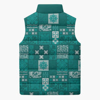 Vintage Hawaiian Quilting Patterns Sleeveless Puffer Jacket Turquoise Style Tribal Fabric Patchwork - Polynesian Pride