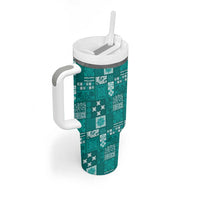 Vintage Hawaiian Quilting Patterns Tumbler With Handle Turquoise Style Tribal Fabric Patchwork - Polynesian Pride