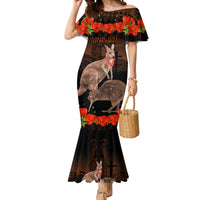 Kangaroo and Kiwi Bird ANZAC Day Custom Mermaid Dress Soldier Style LT9 Women Black - Polynesian Pride