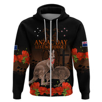 Kangaroo and Kiwi Bird ANZAC Day Custom Zip Hoodie Soldier Style LT9 Zip Hoodie Black - Polynesian Pride