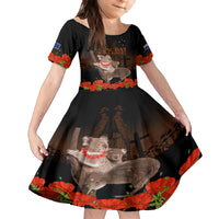 Koala and Kiwi Bird ANZAC Day Custom Family Matching Puletasi and Hawaiian Shirt Soldier Style LT9 Daughter's Dress Black - Polynesian Pride