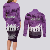 Anzac Day Gallipoli Personalised Couples Matching Long Sleeve Bodycon Dress and Long Sleeve Button Shirt Purple Poppy Flowers LT9 - Polynesian Pride