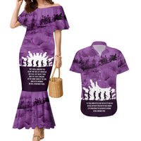 Anzac Day Gallipoli Personalised Couples Matching Mermaid Dress and Hawaiian Shirt Purple Poppy Flowers