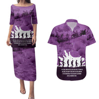 Anzac Day Gallipoli Personalised Couples Matching Puletasi and Hawaiian Shirt Purple Poppy Flowers