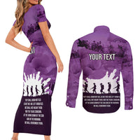 Anzac Day Gallipoli Personalised Couples Matching Short Sleeve Bodycon Dress and Long Sleeve Button Shirt Purple Poppy Flowers LT9 - Polynesian Pride