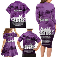 Anzac Day Gallipoli Personalised Family Matching Long Sleeve Bodycon Dress and Hawaiian Shirt Purple Poppy Flowers