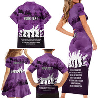 Anzac Day Gallipoli Personalised Family Matching Short Sleeve Bodycon Dress and Hawaiian Shirt Purple Poppy Flowers