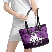 Anzac Day Gallipoli Personalised Leather Tote Bag Purple Poppy Flowers
