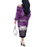 Anzac Day Gallipoli Personalised Off The Shoulder Long Sleeve Dress Purple Poppy Flowers