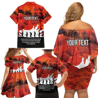 Anzac Day Gallipoli Personalised Family Matching Off Shoulder Short Dress and Hawaiian Shirt Red Poppy Flowers