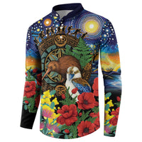 Kiwi-Kookaburra Bird ANZAC Personalised Button Sweatshirt Aussie Golden Wattle Poppy Flowers