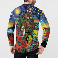 Kiwi-Kookaburra Bird ANZAC Personalised Button Sweatshirt Aussie Golden Wattle Poppy Flowers