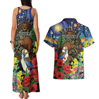 Kiwi-Kookaburra Bird ANZAC Personalised Couples Matching Tank Maxi Dress and Hawaiian Shirt Aussie Golden Wattle Poppy Flowers
