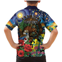 Kiwi-Kookaburra Bird ANZAC Personalised Family Matching Mermaid Dress and Hawaiian Shirt Aussie Golden Wattle Poppy Flowers